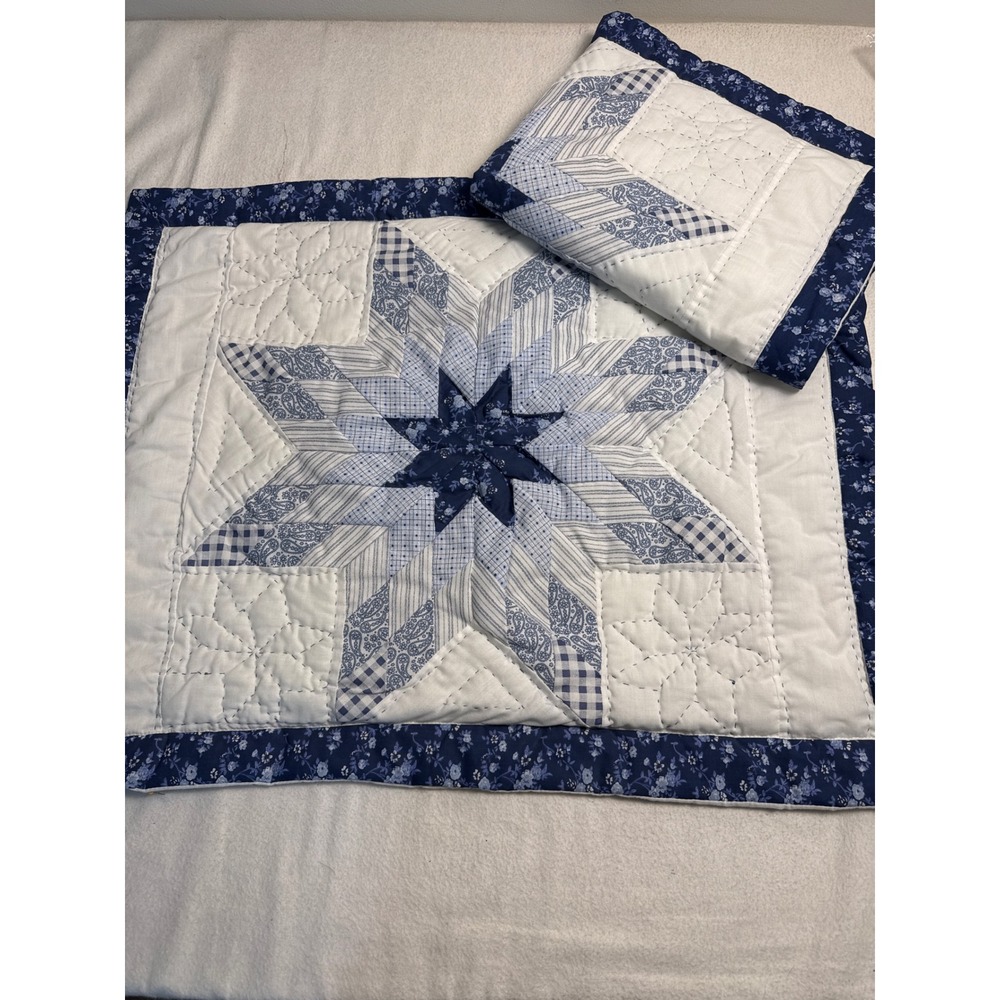 JCPenney Home Collection Quilted Pillow Shams Set Standard Blue White Lone Star